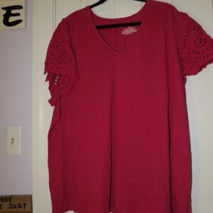 Lane Bryant Red Crochet Sleeve Blouse
